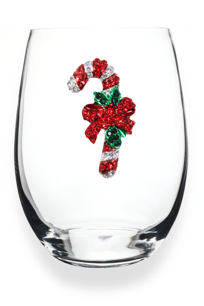 Candy Cane Jeweled Stemless Wine Glass - The Queens Jewels