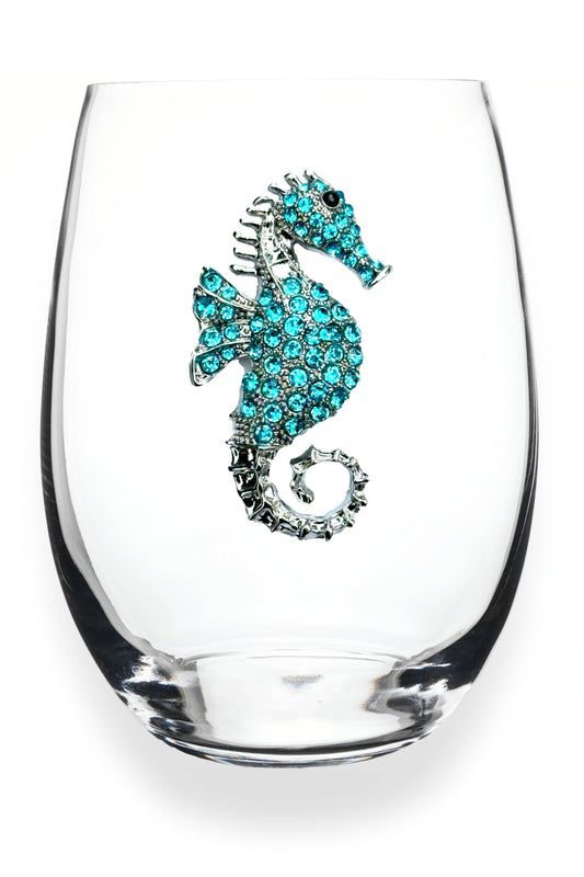 Blue Seahorse Stemless Wine Glass - The Queens Jewels