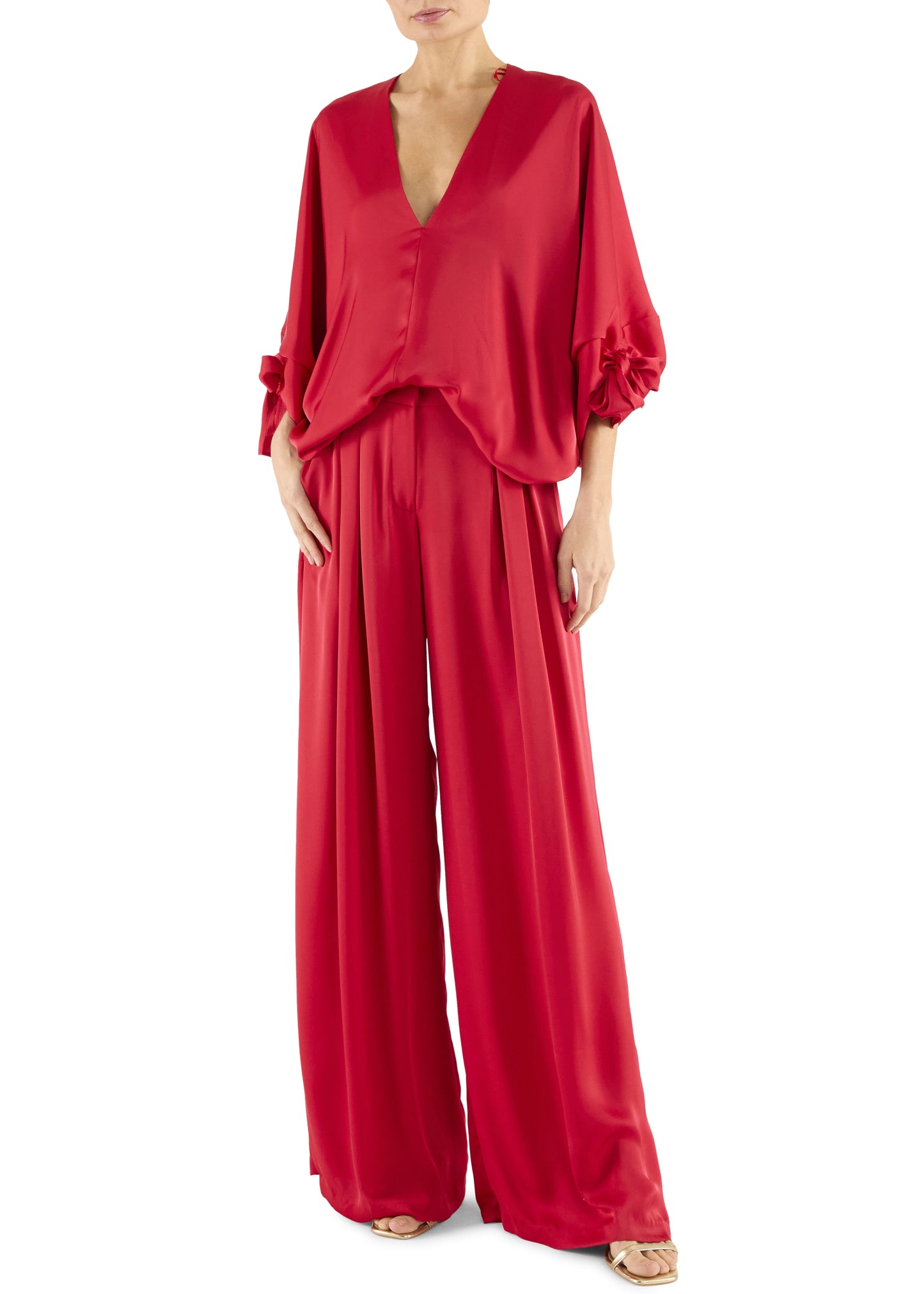Oscar Pleated Wide Leg Pant Scarlet - Ramy Brook