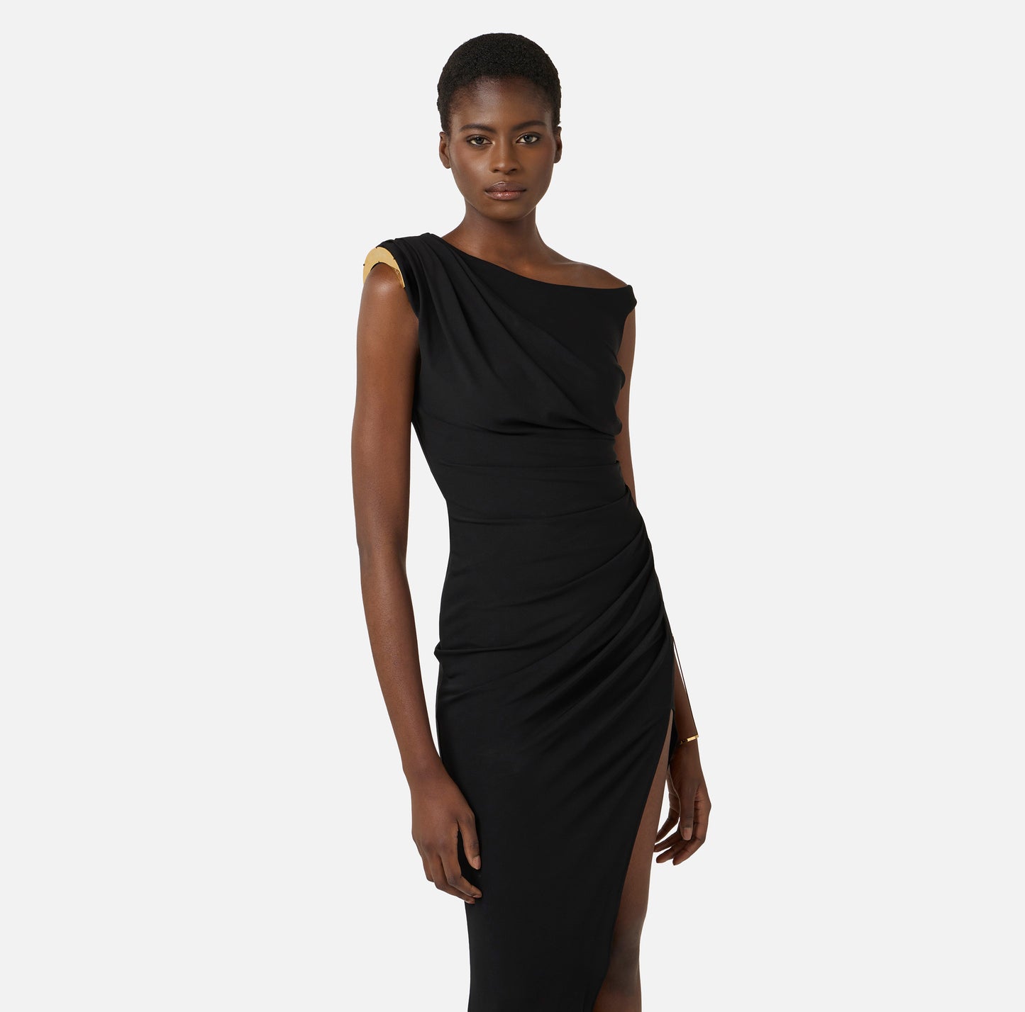 Dress In Crepe Jersey Fabric With Jewel Strap Black - Elisabetta Franchi
