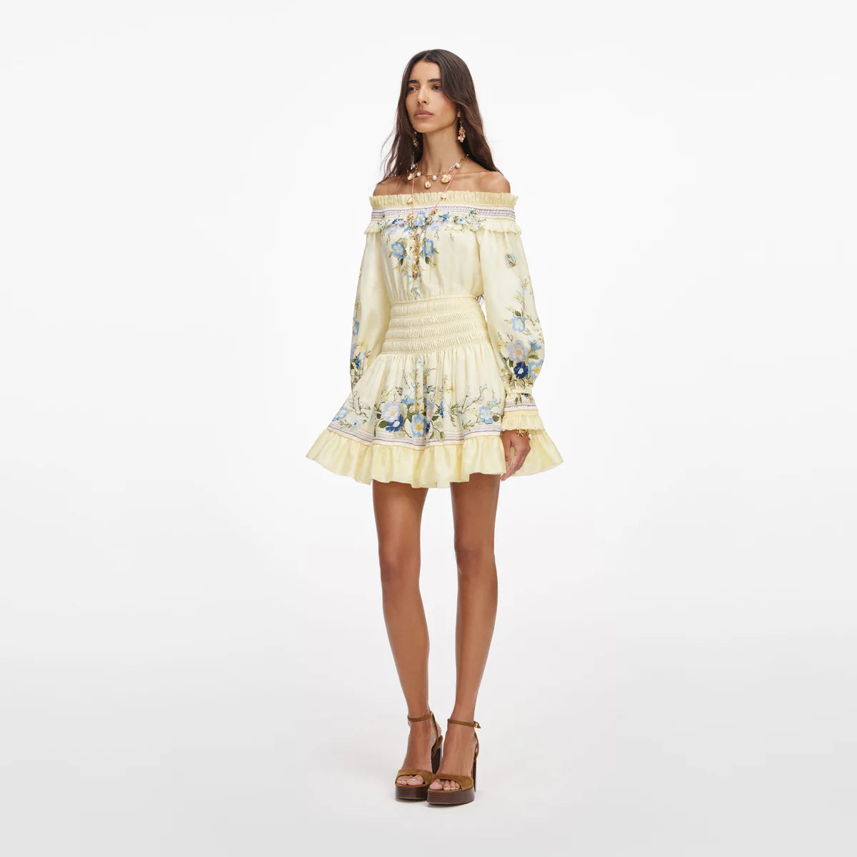 Floral Organza Ruffle Mini Dress Yellow - Self-Portrait