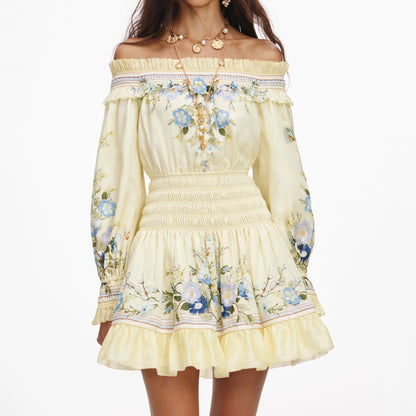 Floral Organza Ruffle Mini Dress Yellow - Self-Portrait