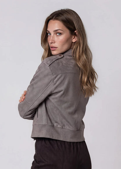 Adair Perforated Suede Moto Jacket Steel - Marrakech