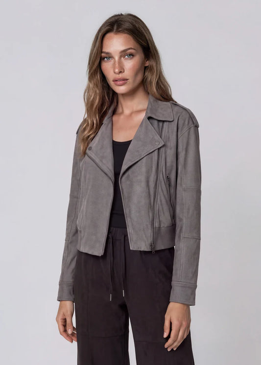 Adair Perforated Suede Moto Jacket Steel - Marrakech
