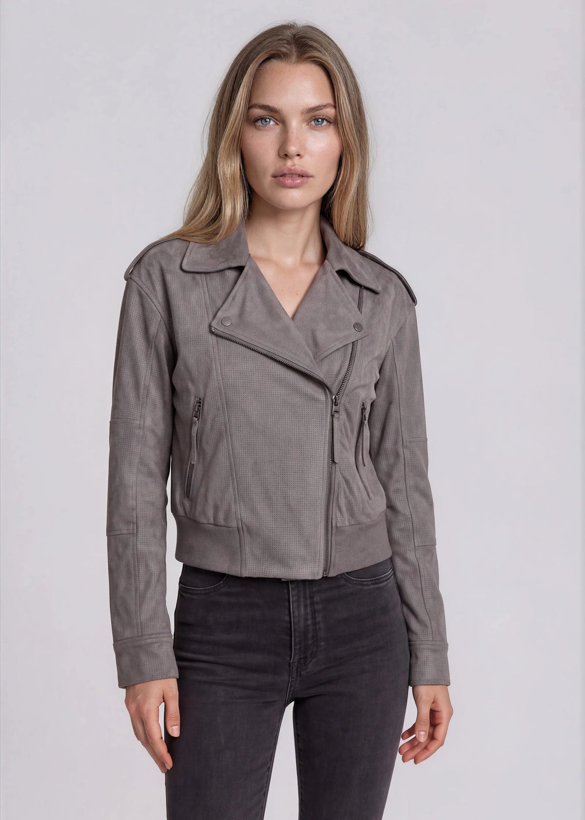 Adair Perforated Suede Moto Jacket Steel - Marrakech