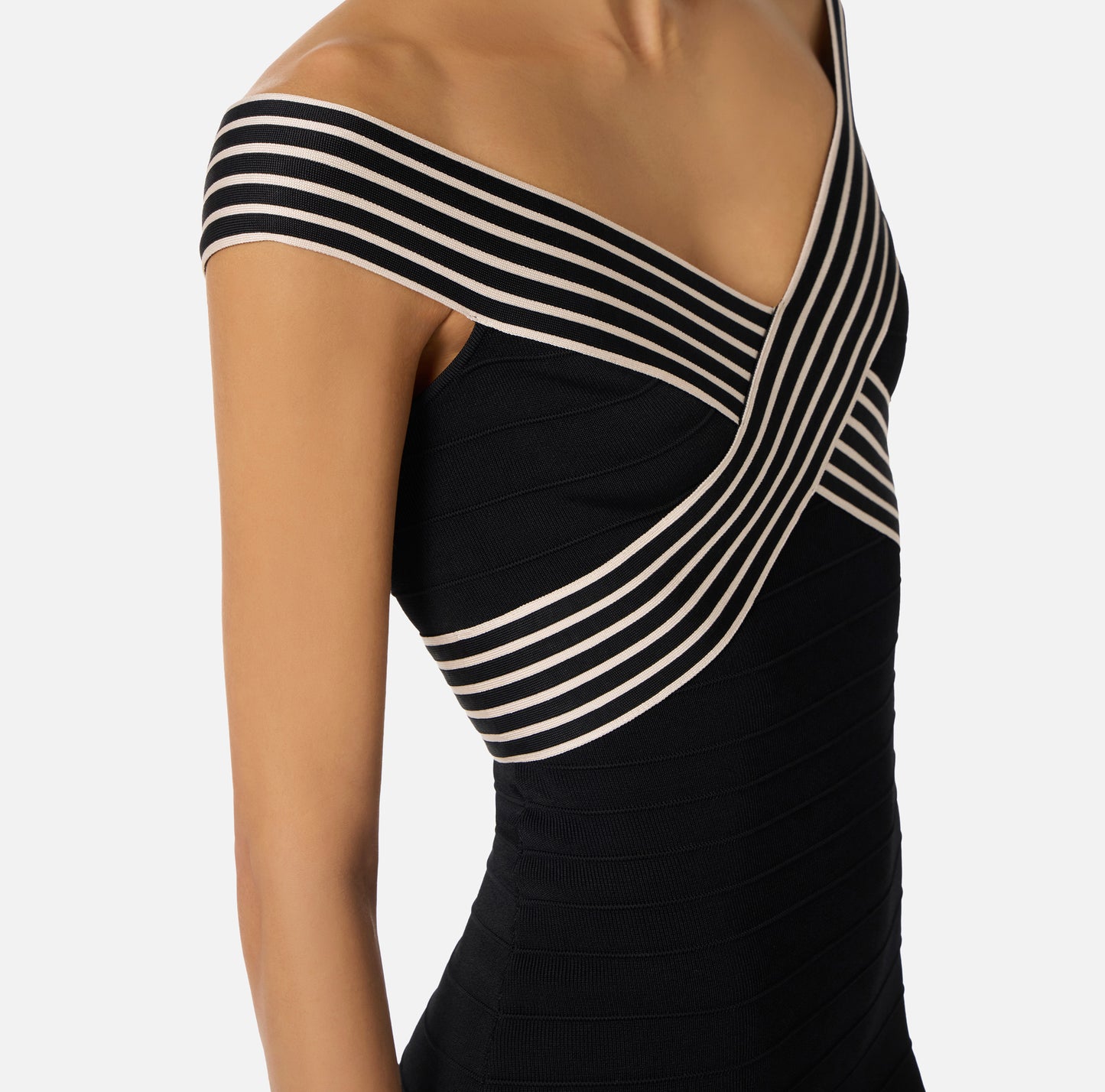 Knit Fabric Long Dress With Striped Bands Black/Butter - Elisabetta Franchi