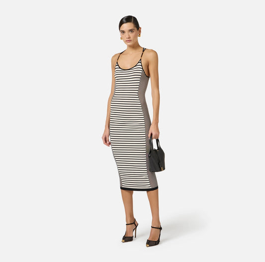 Knit Fabric Dress With A Mix Of Stripes Black/Butter - Elisabetta Franchi