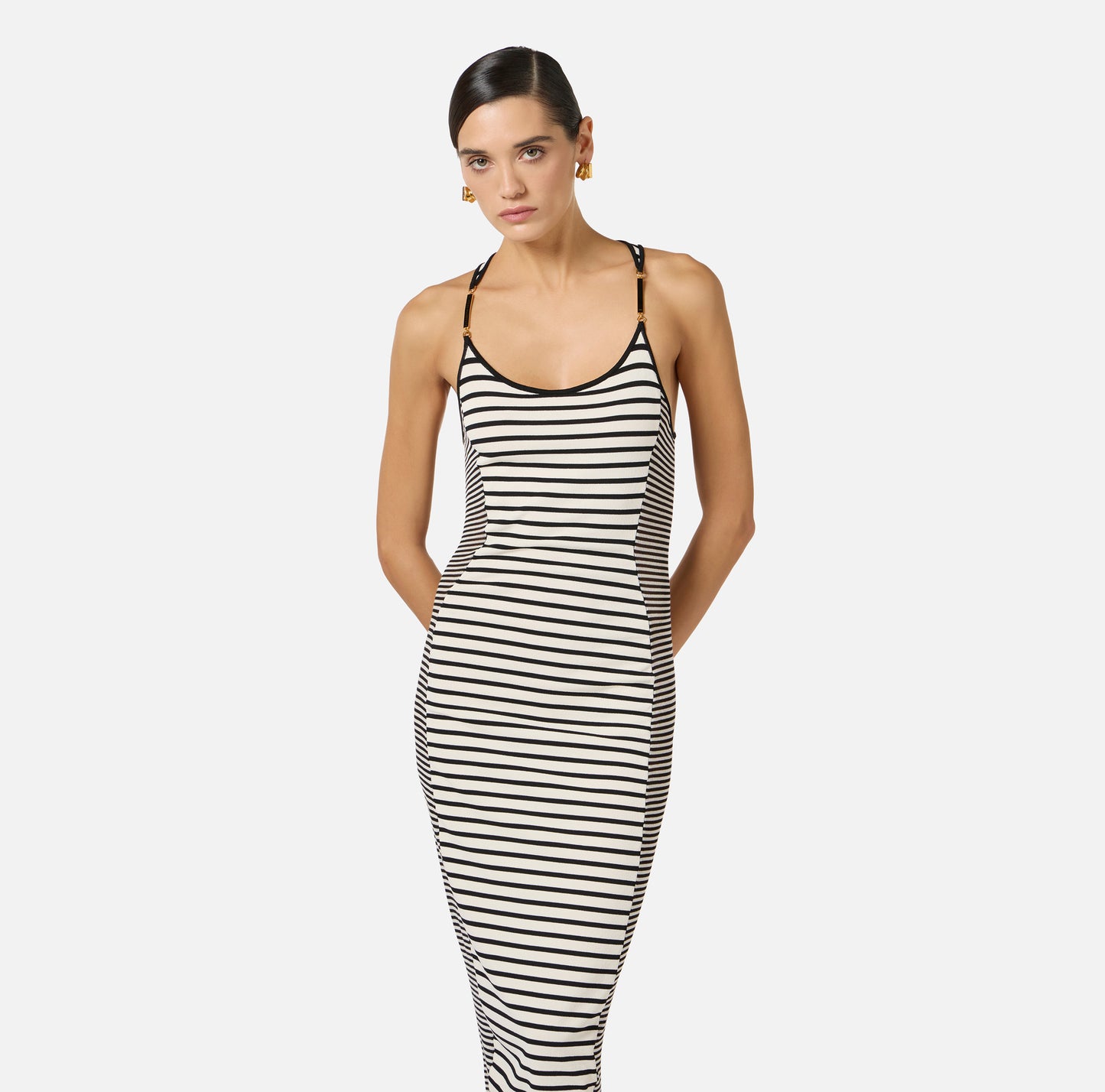 Knit Fabric Dress With A Mix Of Stripes Black/Butter - Elisabetta Franchi