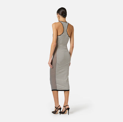 Knit Fabric Dress With A Mix Of Stripes Black/Butter - Elisabetta Franchi