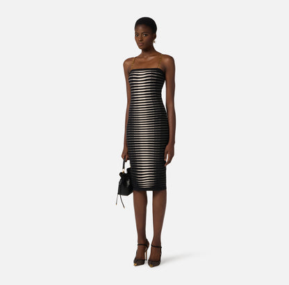 Knit Dress With Jacquard Zebra Black/Butter - Elisabetta Franchi