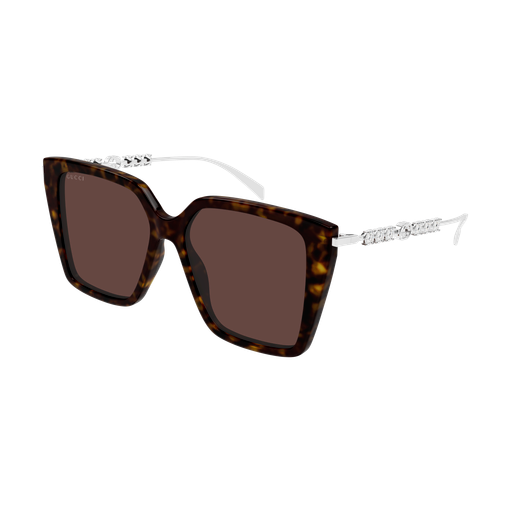 Womens Square Frame Sunglasses Dark Brown Tortoiseshell - Gucci