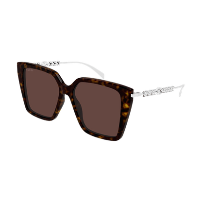 Womens Square Frame Sunglasses Dark Brown Tortoiseshell - Gucci