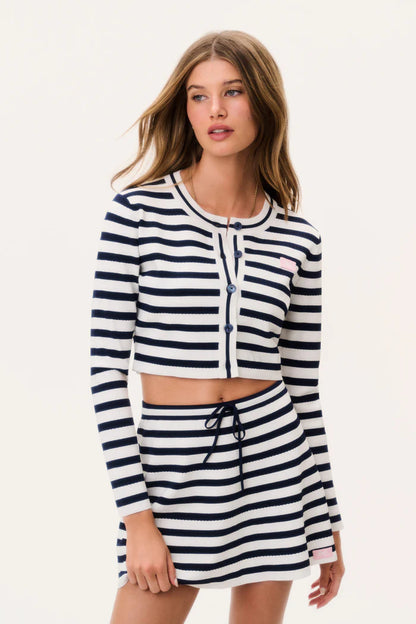 Avanette Striped Stretch Knit Cardigan Sailor Night - LoveShackFancy