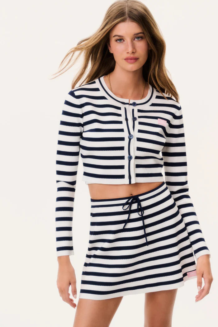Avanette Striped Stretch Knit Cardigan Sailor Night - LoveShackFancy