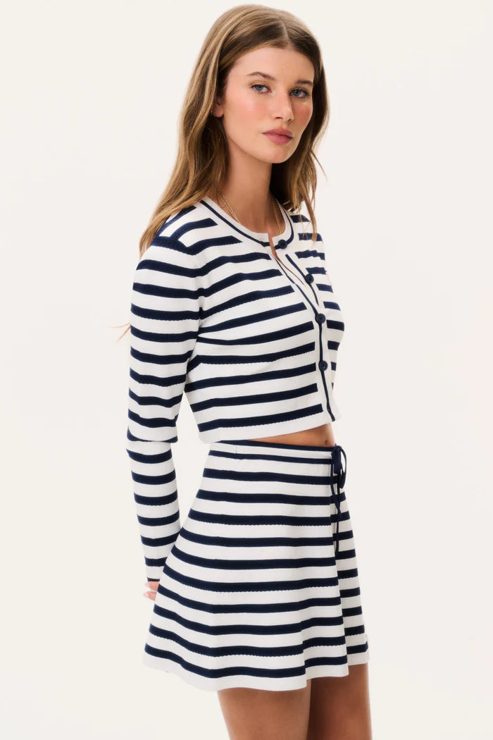 Avanette Striped Stretch Knit Cardigan Sailor Night - LoveShackFancy
