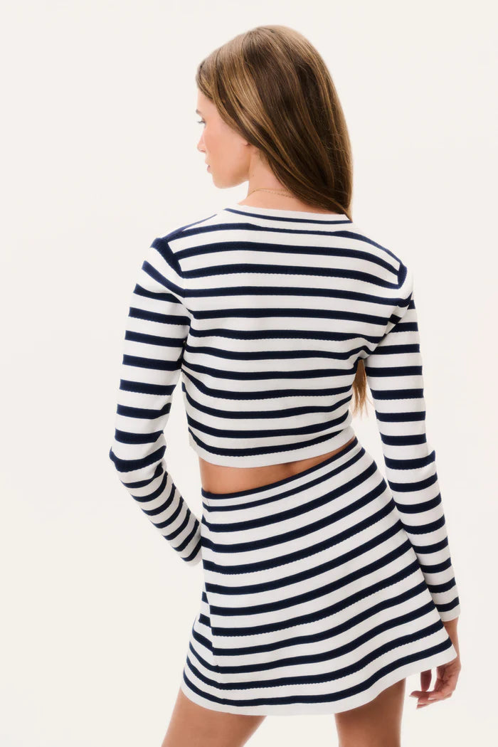 Avanette Striped Stretch Knit Cardigan Sailor Night - LoveShackFancy