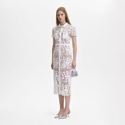 Lace Button Midi Dress White - Self-Portrait