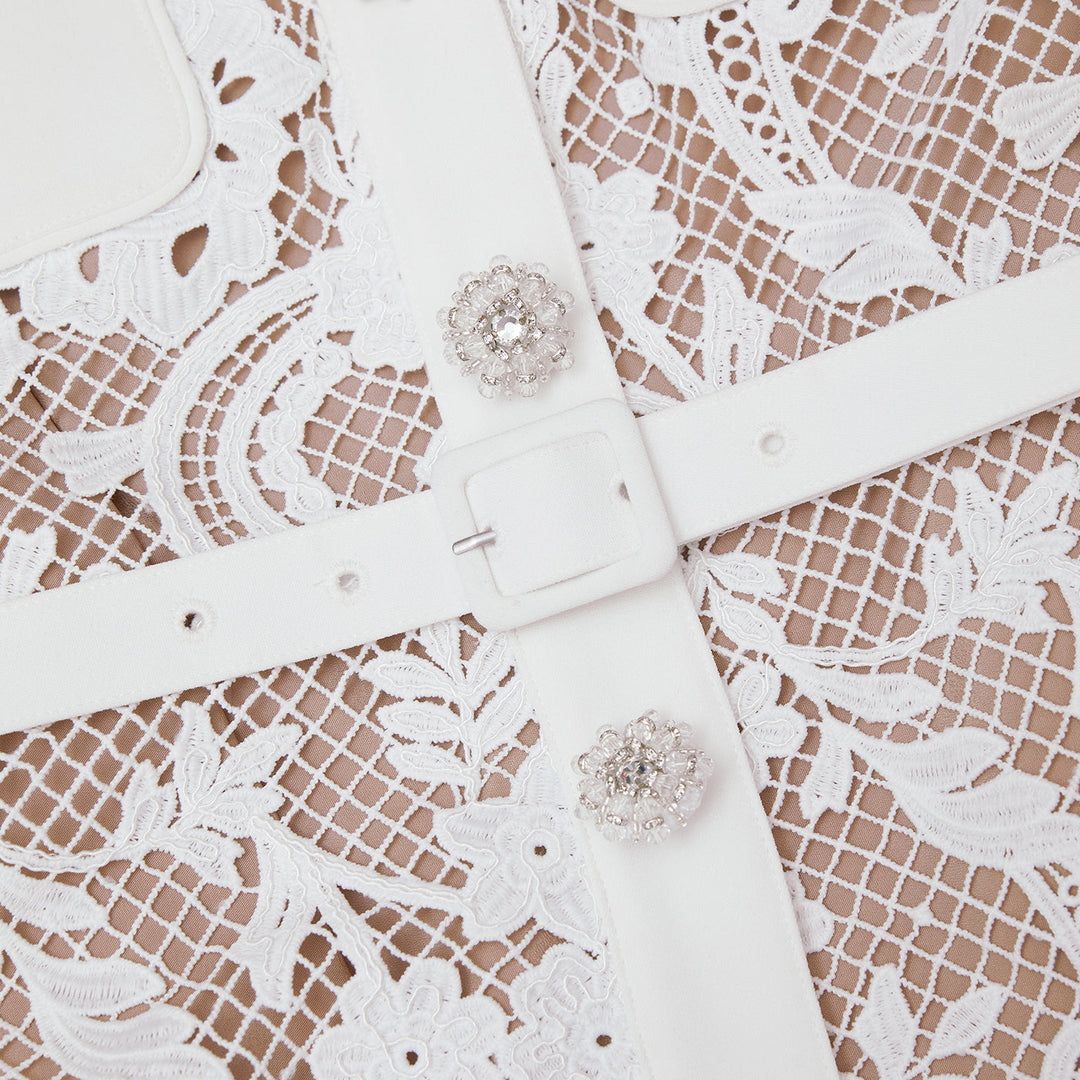 Lace Button Midi Dress White - Self-Portrait Lace Button Midi Dress White - Self-Portrait