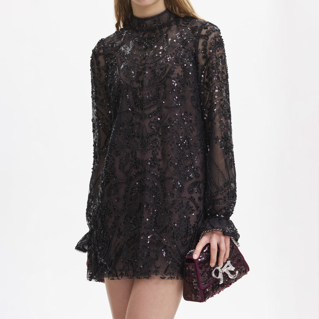 Frame + Sequin Knit Dress in Noir