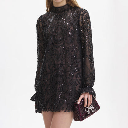 Paisley Sequin Mini Dress Black - Self-Portrait