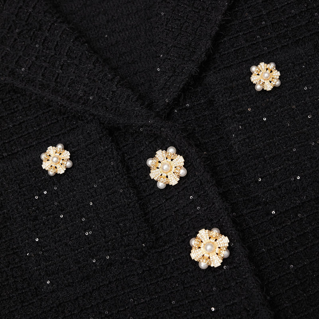 Sequin Textured Knit Jacket Black - Self-Portrait