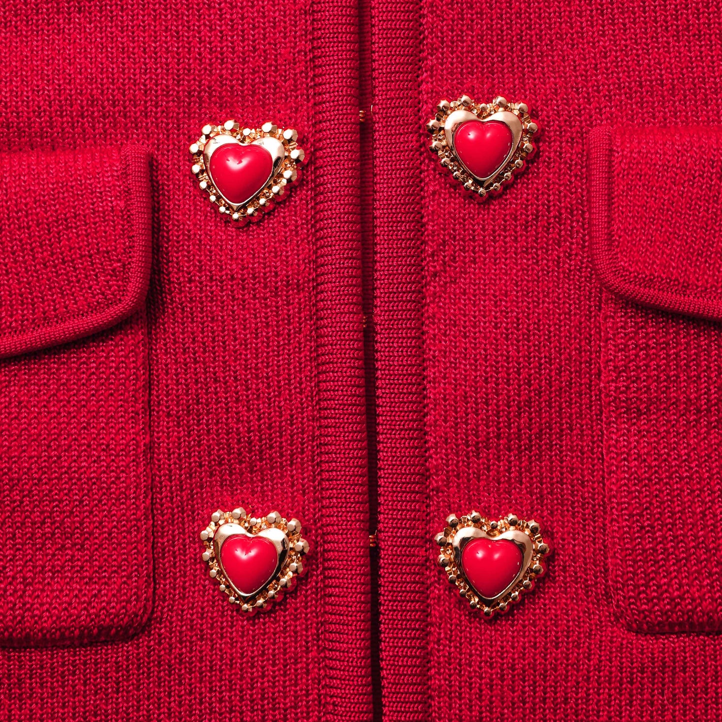 Red Knit Heart Buttoned Cardigan - Self-Portrait