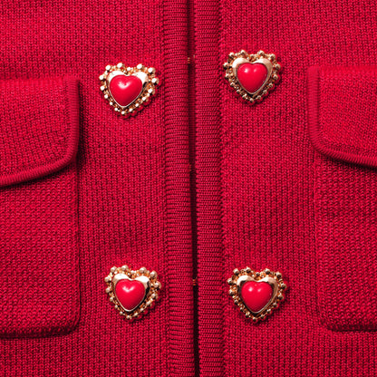 Red Knit Heart Buttoned Cardigan - Self-Portrait