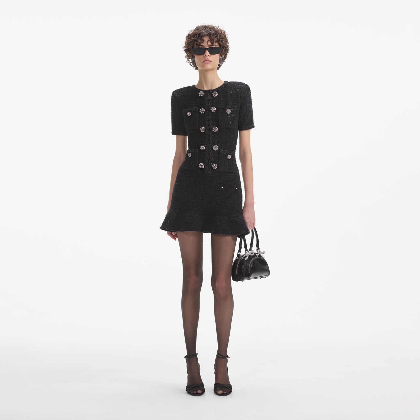 Black Buttoned Knit Mini Dress - Self-Portrait