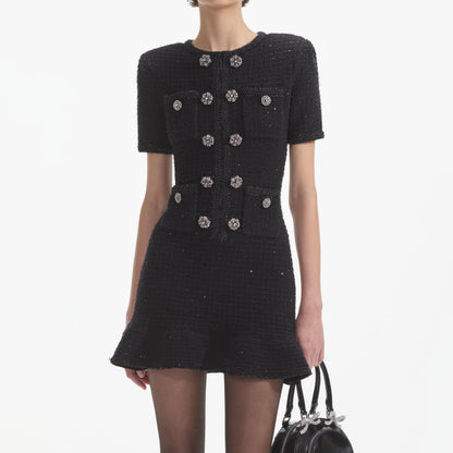 Black Buttoned Knit Mini Dress - Self-Portrait