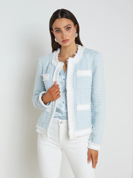 Agnes Tweed Denim Jacket Ice Water / Blanc