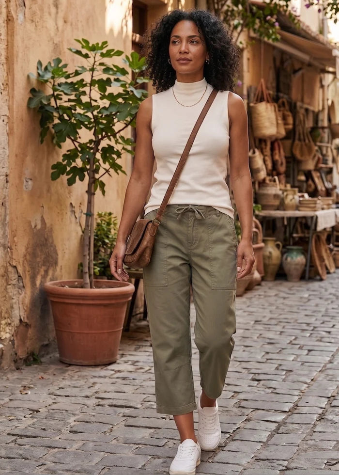 Clark Stretch Linen Lyocell Barrel-Leg Pant Vetiver - Marrakech