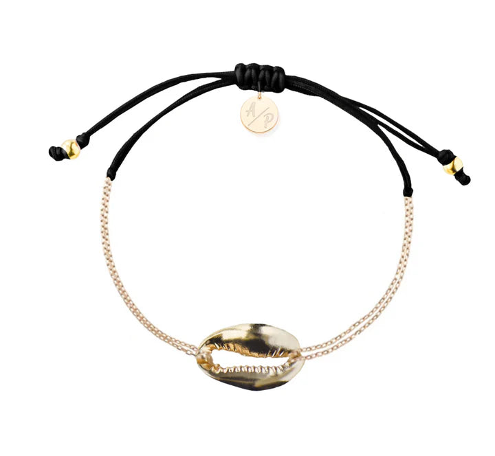 Mini Metal Shell Chain Bracelet 14k Gold on Colored Cord - Adriana Pappas