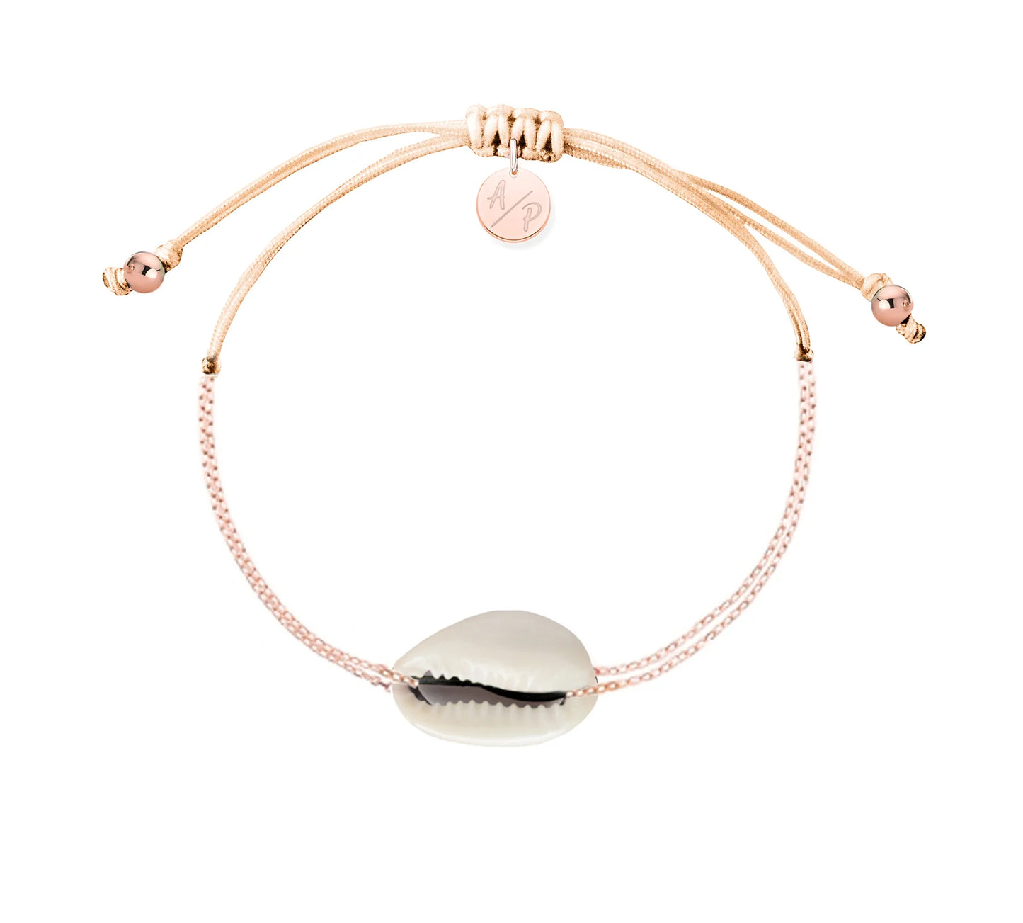 Mini Metal Shell Chain Bracelet 14k Rose Gold on Colored Cord Cantaloupe - Adriana Pappas Designs