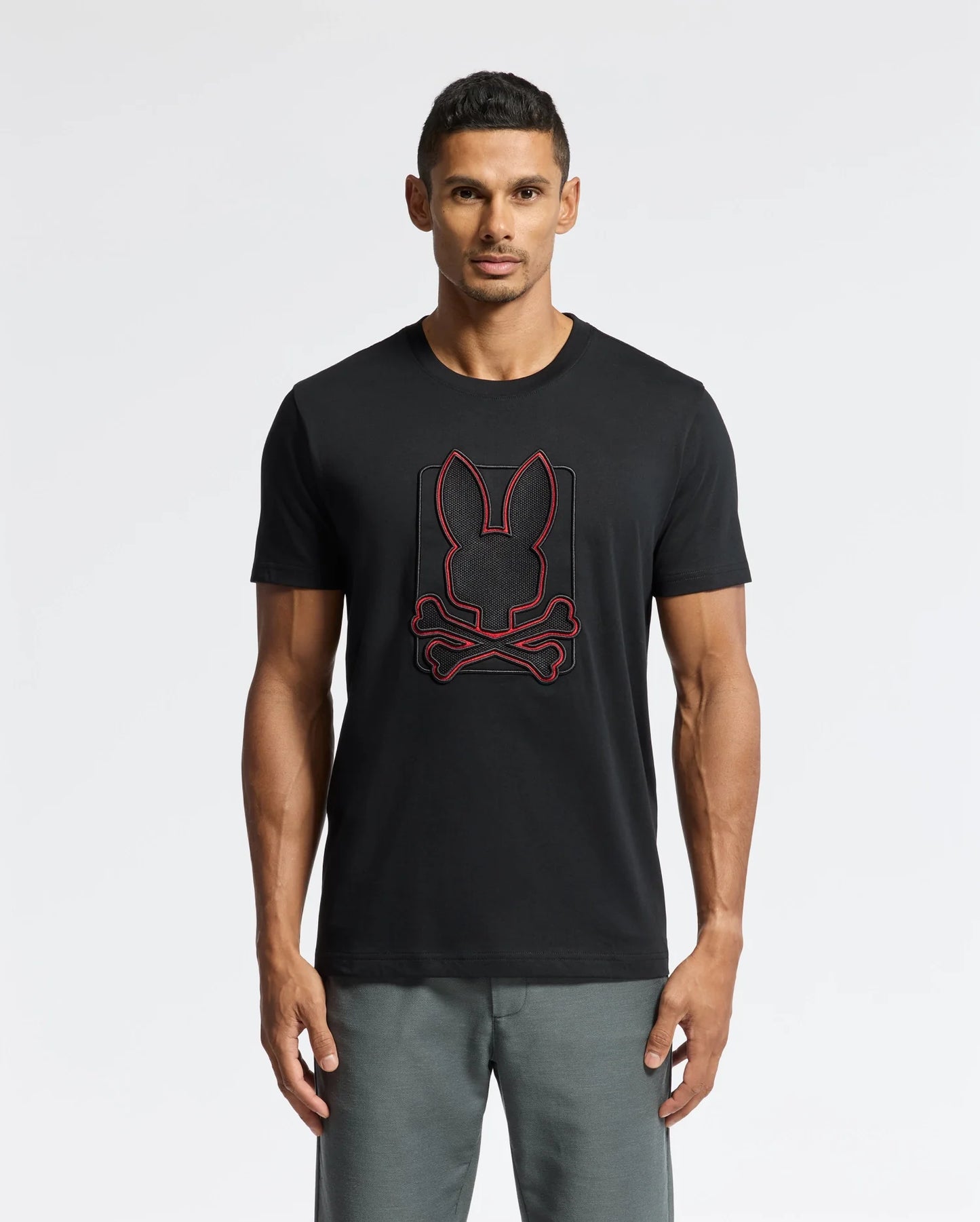 Men's Pierce Embroidered Graphic Tee Black - Psycho Bunny