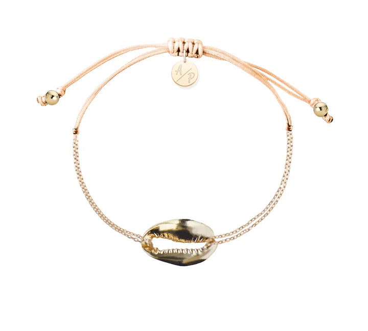 Mini Metal Shell Chain Bracelet 14k Gold on Colored Cord Cantaloupe - Adriana Pappas