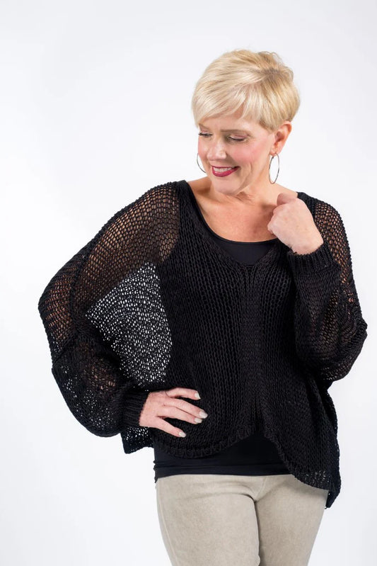 Adena Butterfly Open Knit Topper Black - Tees By Tina