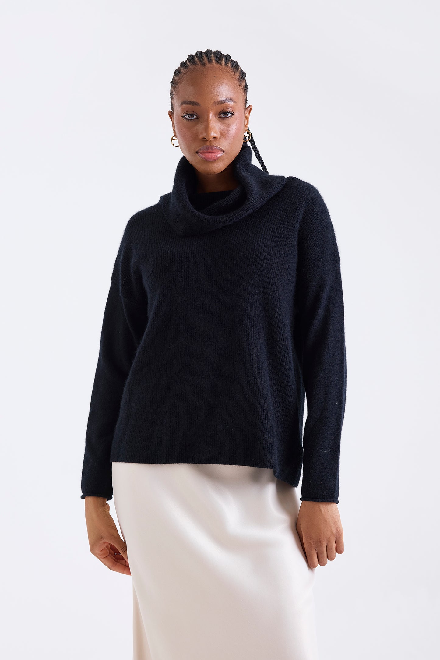 Luxe Cowl Neck Jumper Black - Brodie Cashmere
