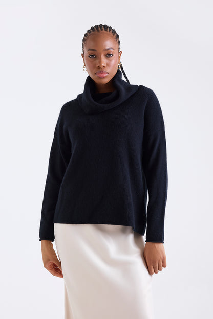 Luxe Cowl Neck Jumper Black - Brodie Cashmere