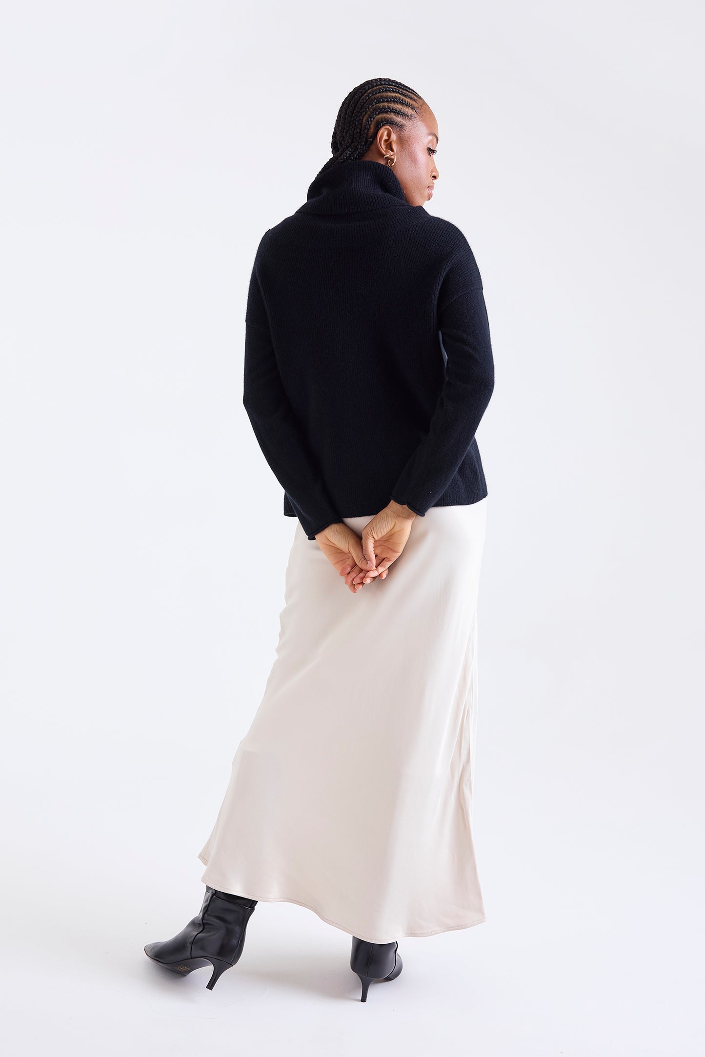 Luxe Cowl Neck Jumper Black - Brodie Cashmere