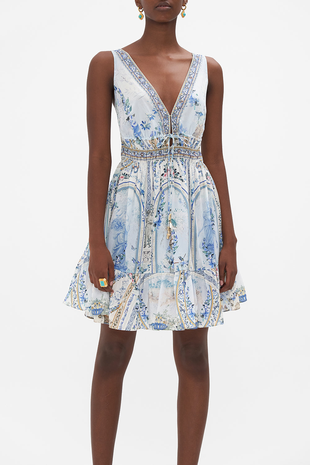 camilla v neck short dress Camilla Dress 100% Silk V-Neck Flared Sleeve Mini Dress with Floral Print from Dhgate Basic & Casual Dresses