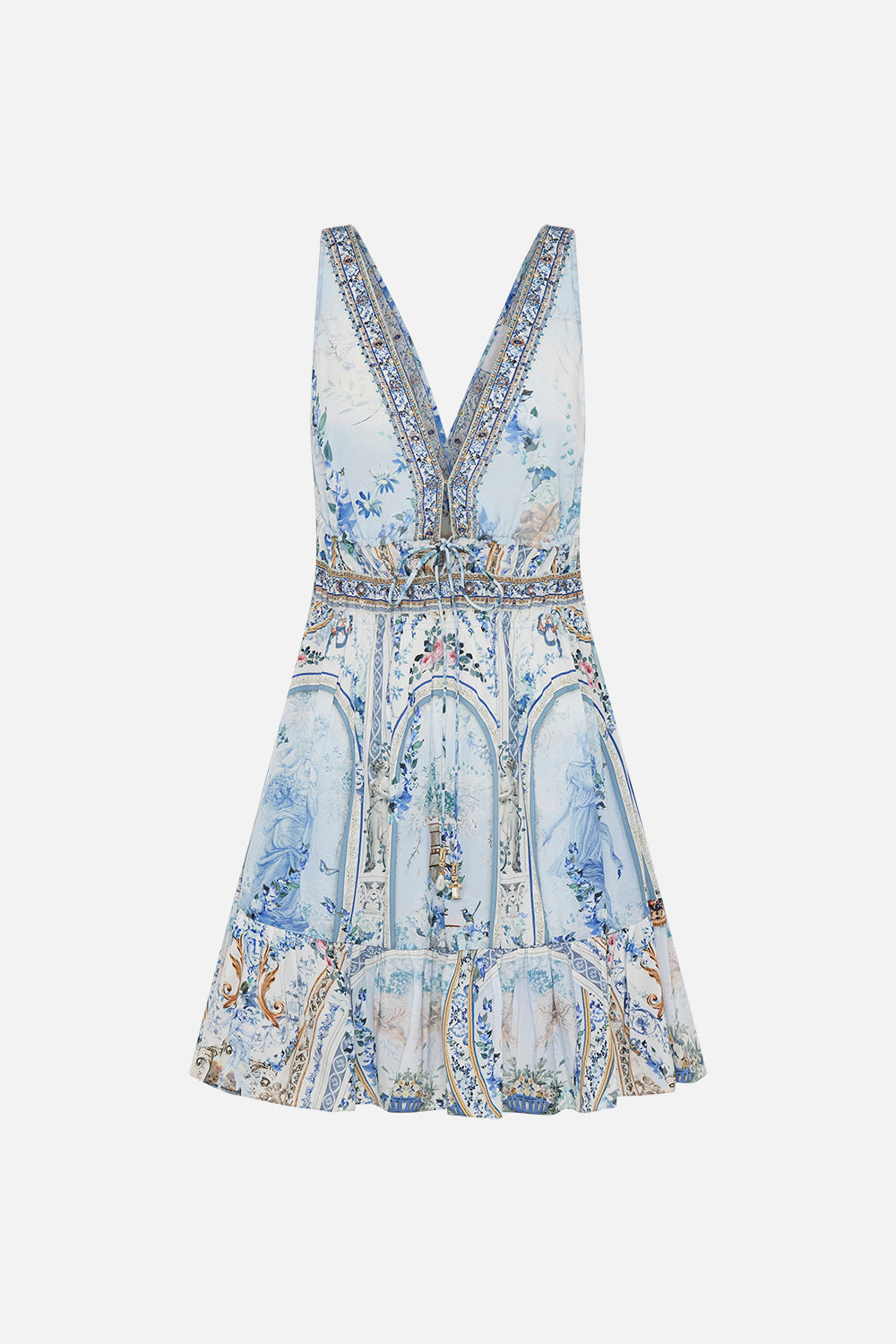 camilla v neck short dress SHORT V NECK EMBROIDERED DRESS PATCHWORK PANORAMA