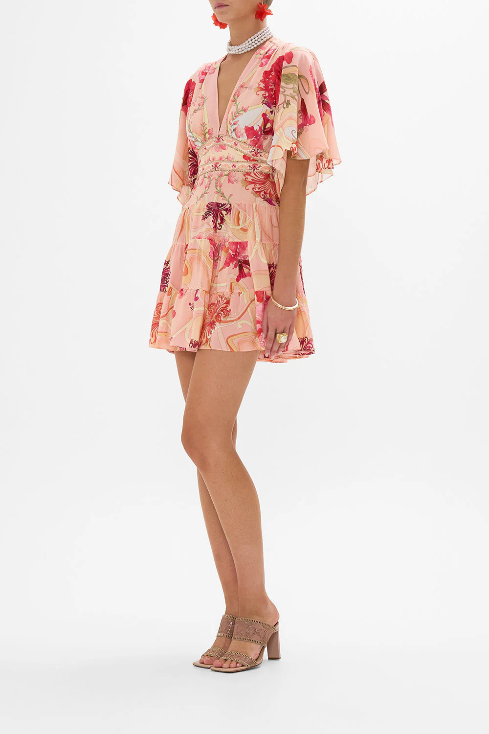 Tiered Skirt Mini Dress Blossoms and Brushstrokes - Camilla