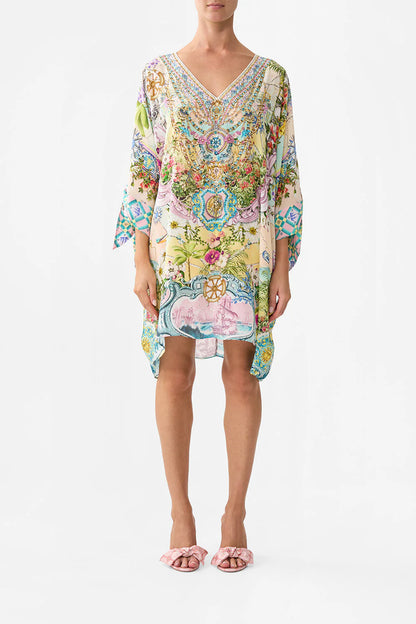 Tie Sleeve Short V Neck Kaftan Just Coasting - Camilla