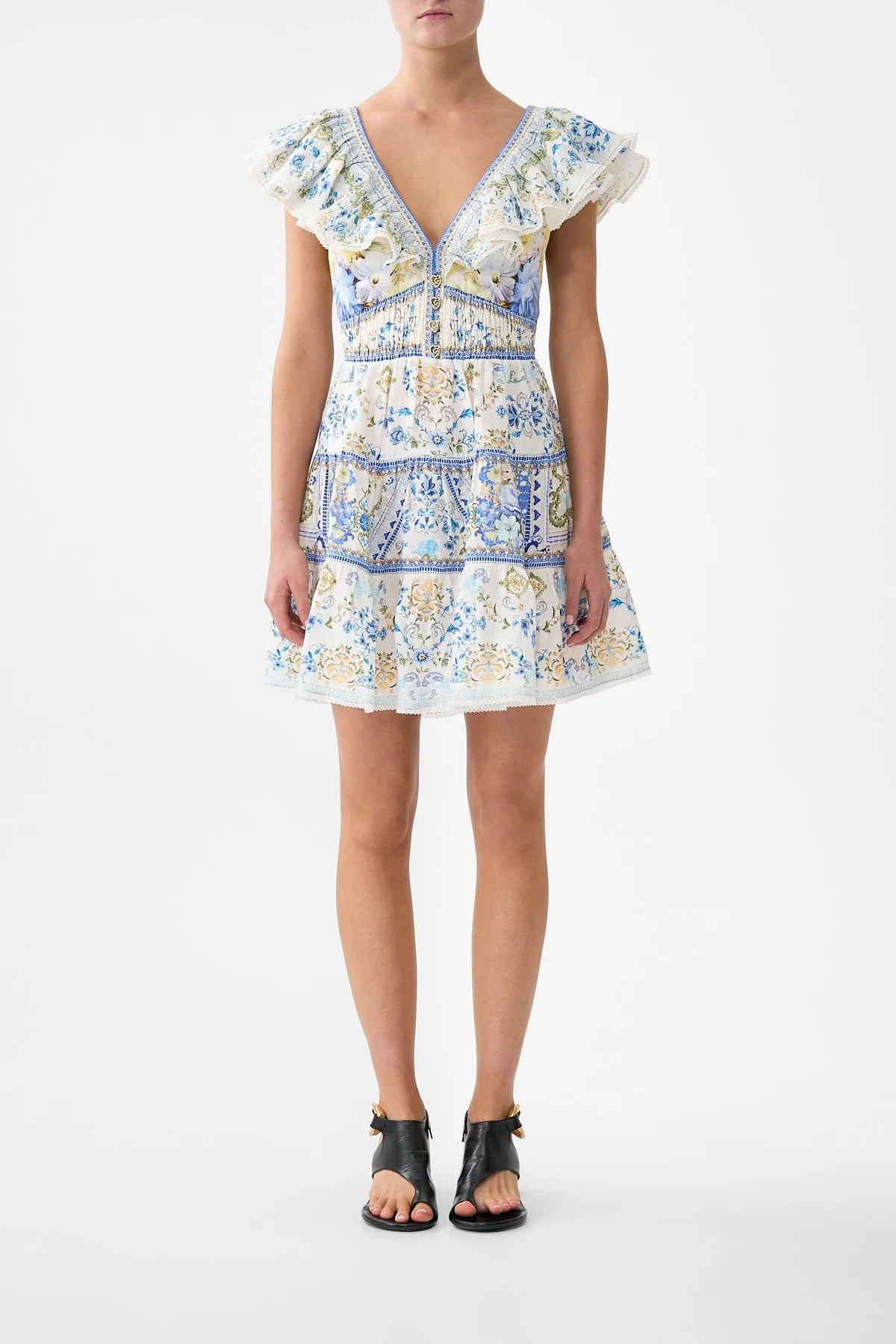 Tiered Short Dress With Neck Frill My Homespun Heart - Camilla