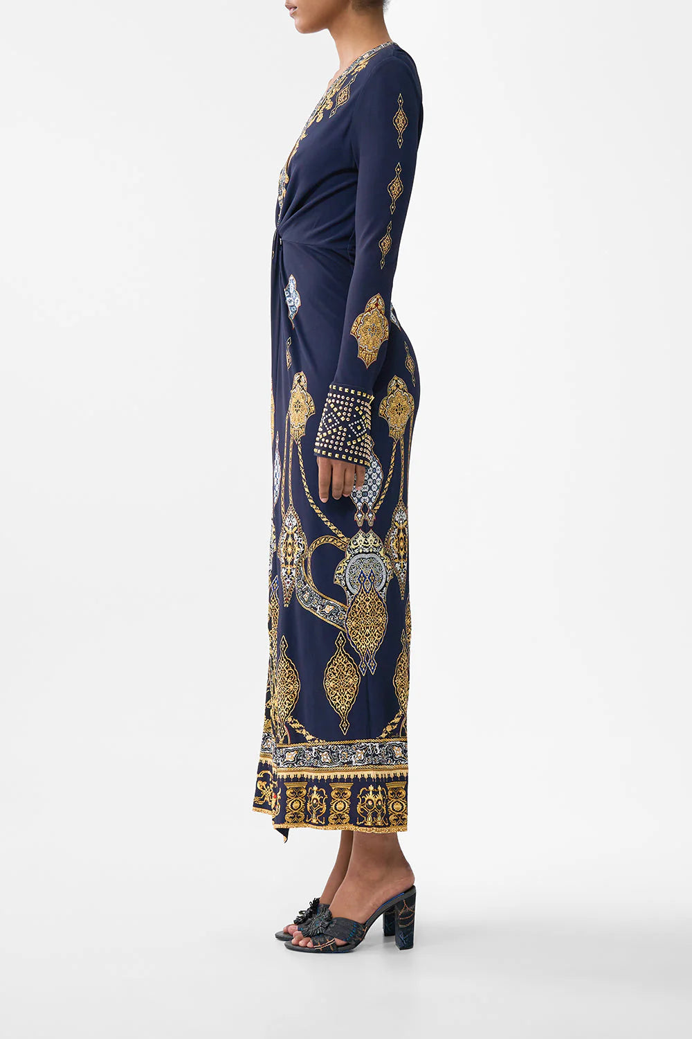 Long V Neck Twist Front Jersey Dress Imperial Gate - Camilla