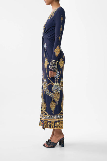 Long V Neck Twist Front Jersey Dress Imperial Gate - Camilla