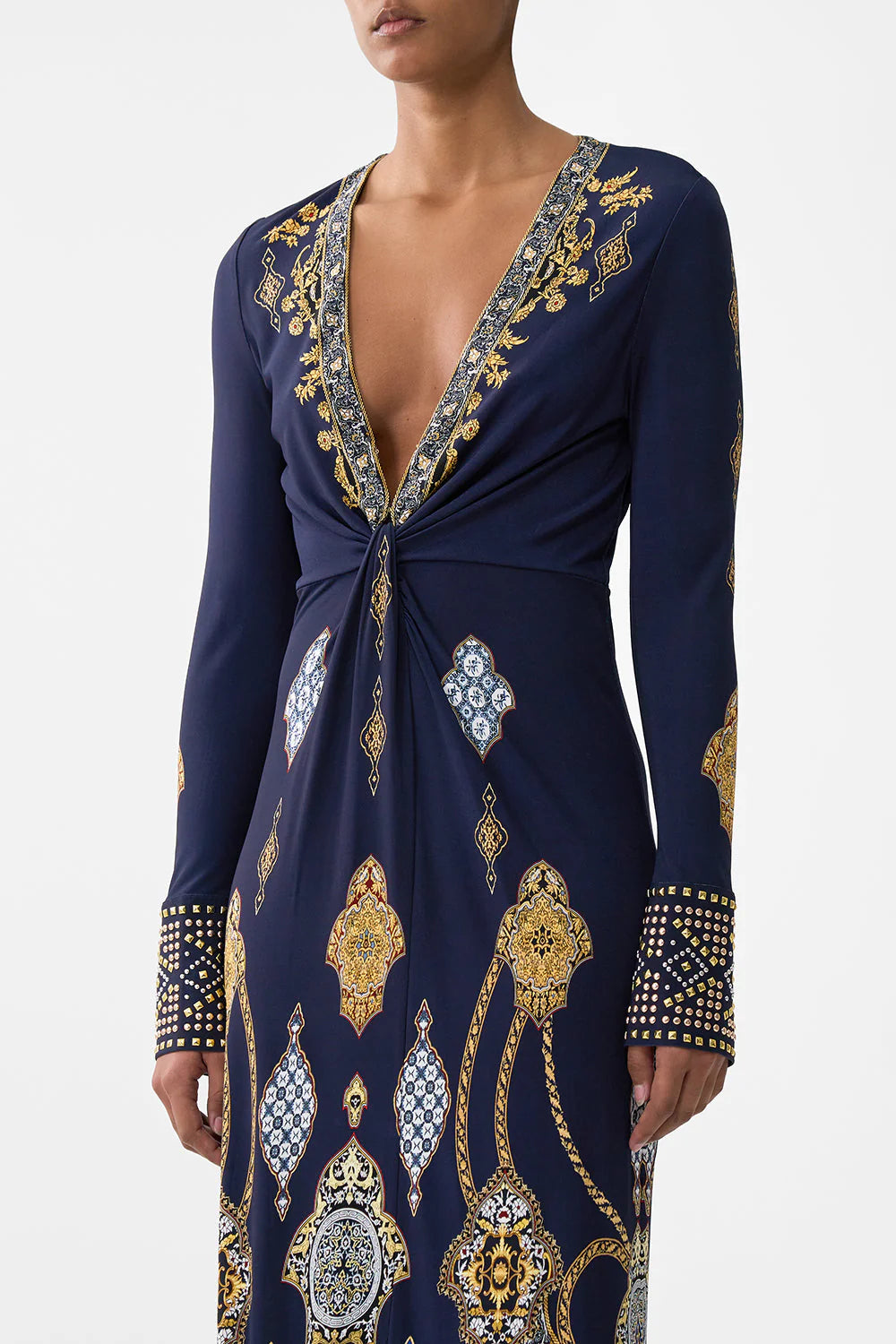 Long V Neck Twist Front Jersey Dress Imperial Gate - Camilla