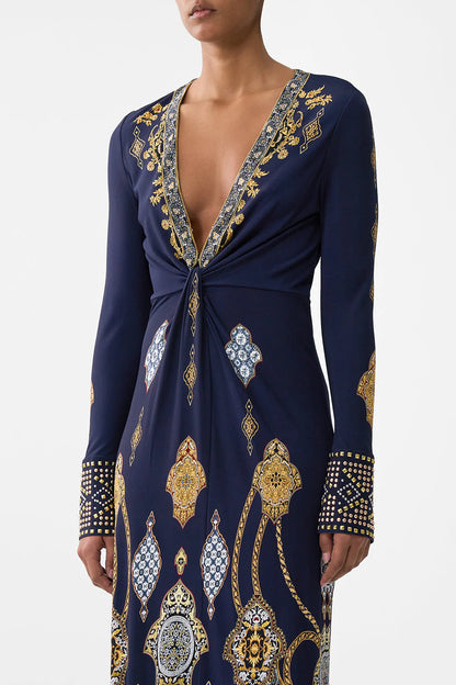 Long V Neck Twist Front Jersey Dress Imperial Gate - Camilla