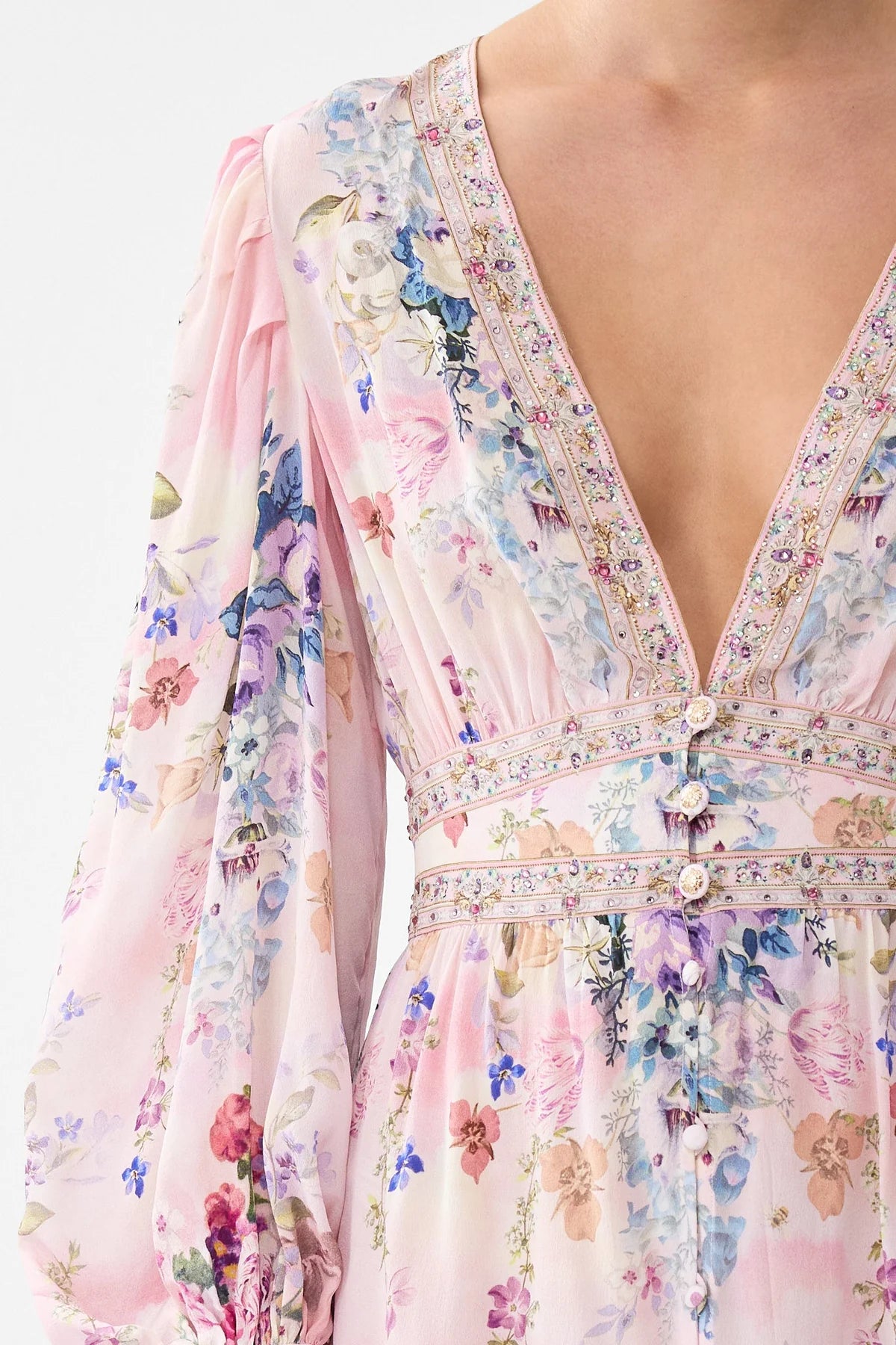 Button Front Frill Dress Palatial Pastels - Camilla