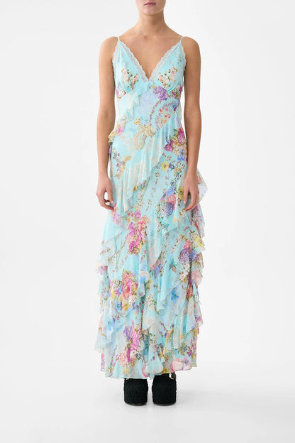 Asymmetrical Ruffle Slip Dress Bazaar Blooms - Camilla